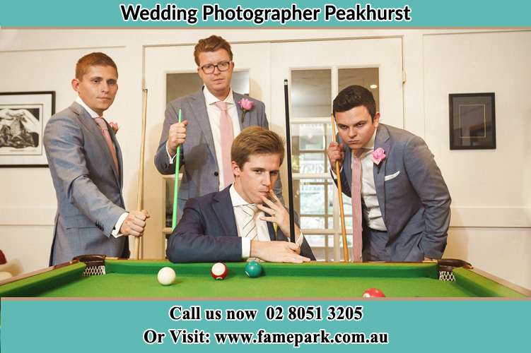 Photo of the Groom and the groomsmen playing billiard Peakhurst NSW 2210